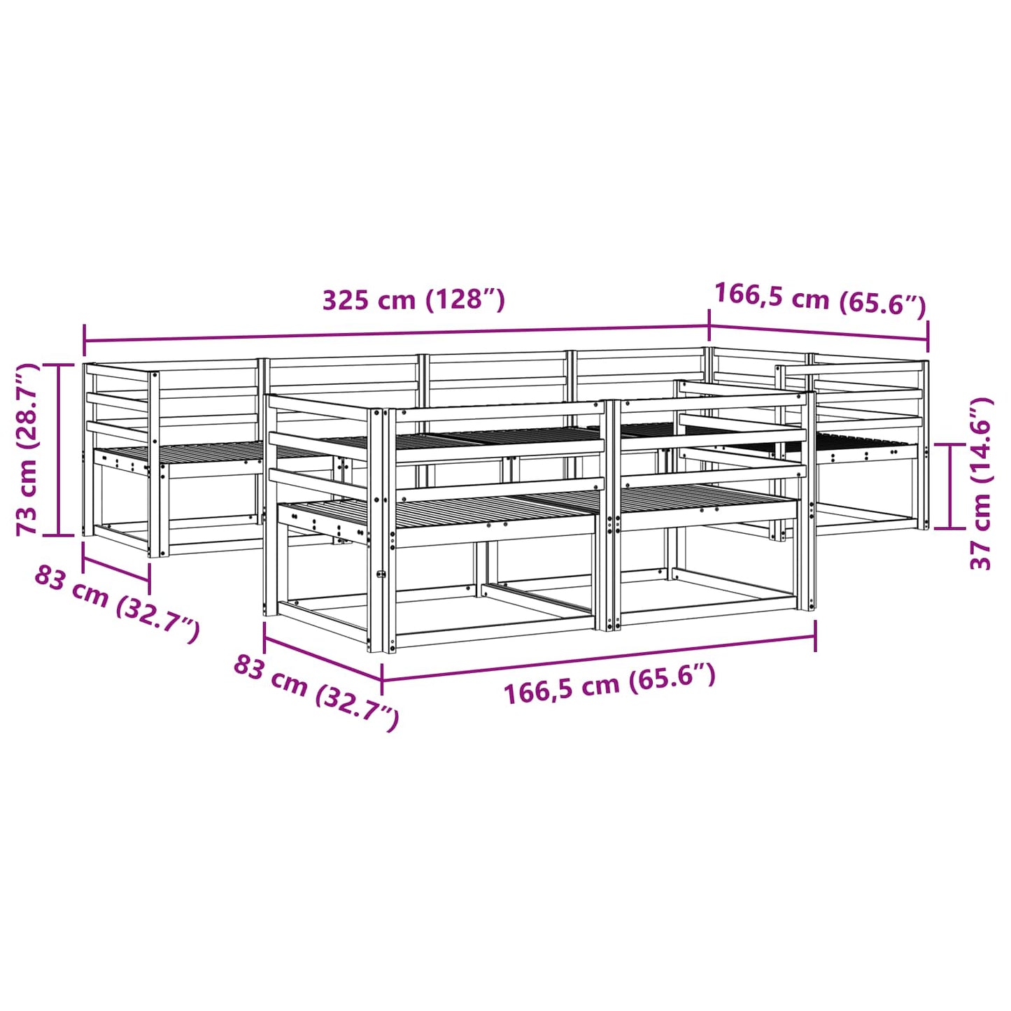 Outdoor Sofa Set 8 pcs White 325 x 166.5 x 73 cm