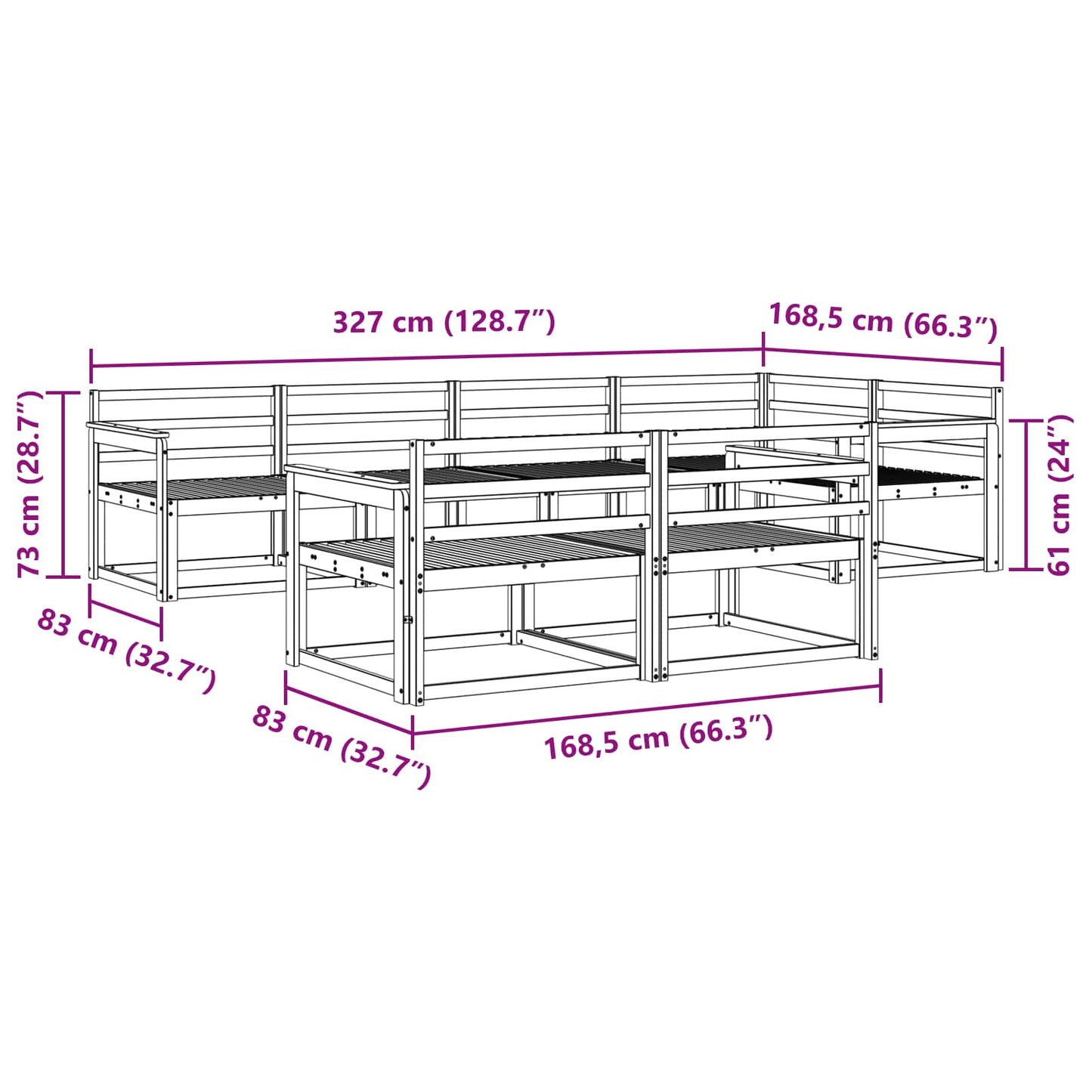 Outdoor Sofa Set 8 pcs White 327 x 168.5 x 73 cm
