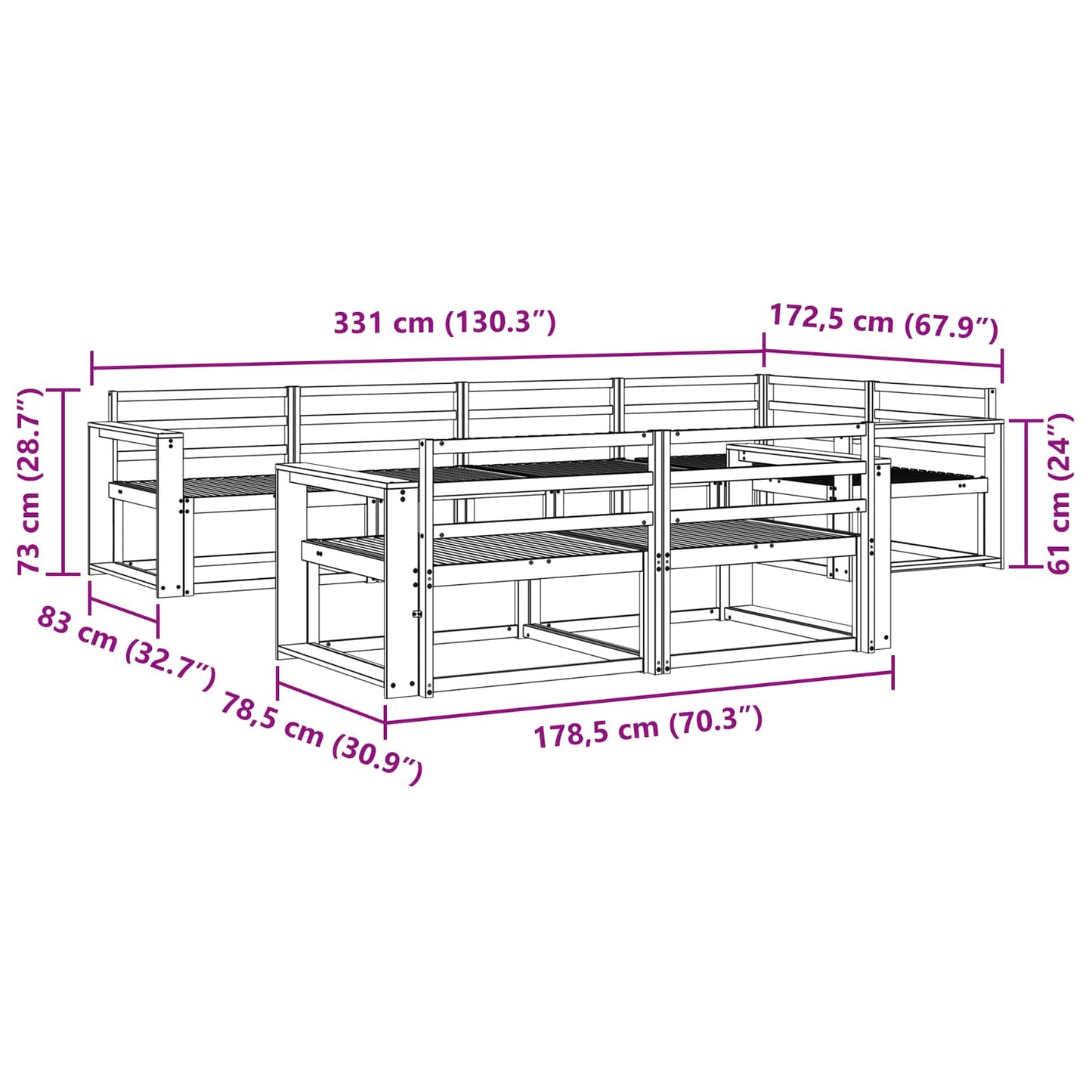 Outdoor Sofa Set 8 pcs White 331 x 172.5 x 73 cm