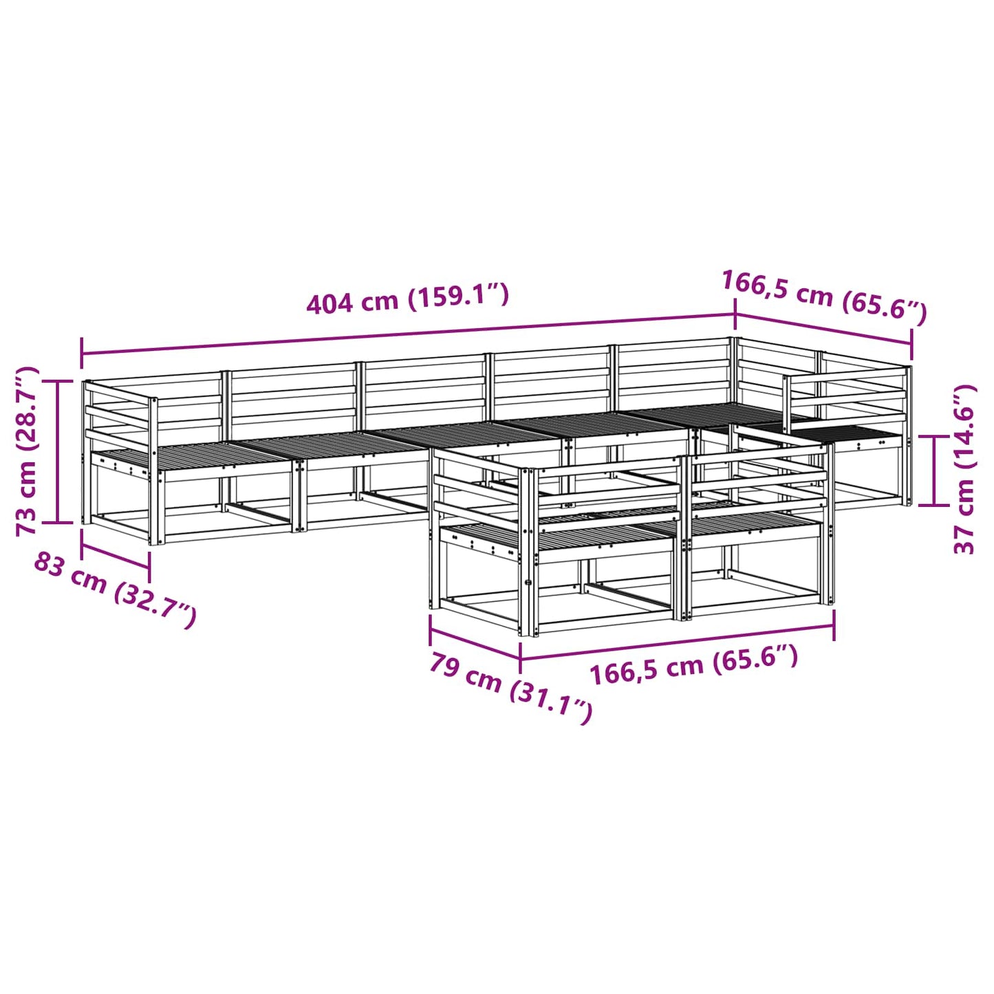 Outdoor Sofa Set 8 pcs White 404 x 166.5 x 73 cm