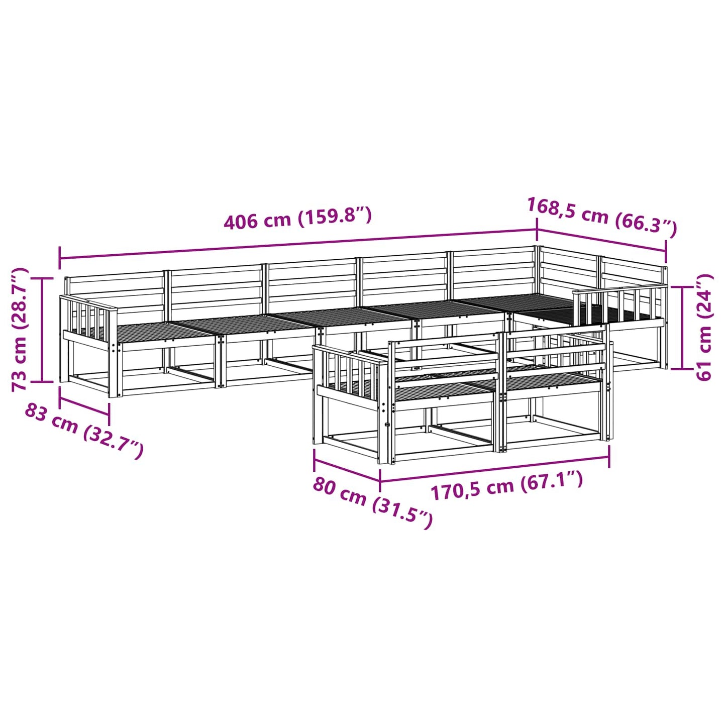 Outdoor Sofa Set 8 pcs White 406 x 168.5 x 73 cm