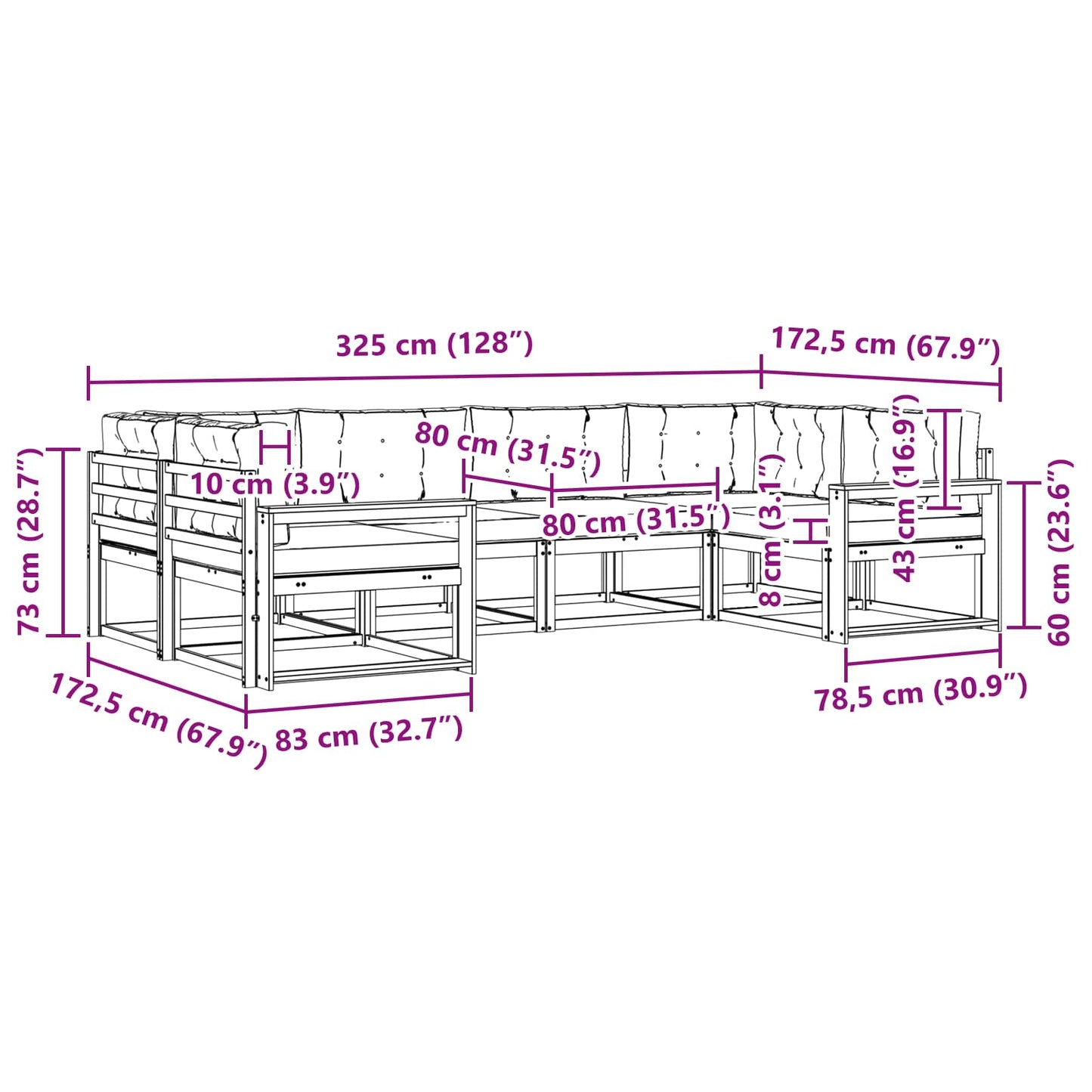 Outdoor Sofa Set 6 pcs White Solid Acacia Wood