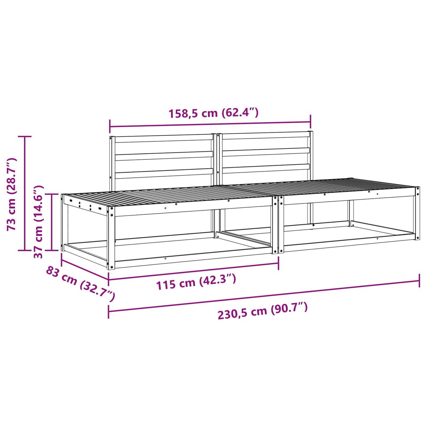 Outdoor Sofa Set White 230.5 x 83 x 73 cm Solid Acacia Wood