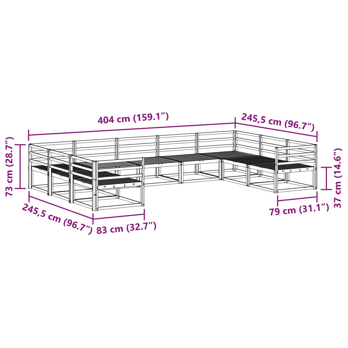 Outdoor Sofa Set 9 pcs White 404 x 245.5 x 73 cm