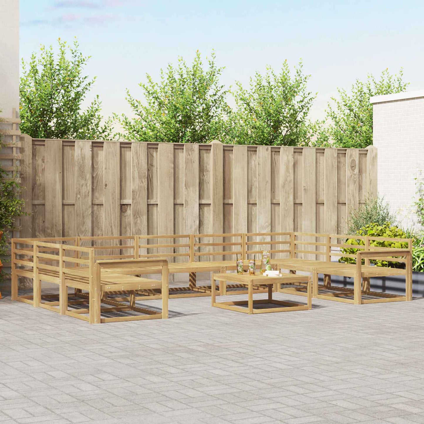 Outdoor Sofa Set 10 pcs White Solid Acacia Wood