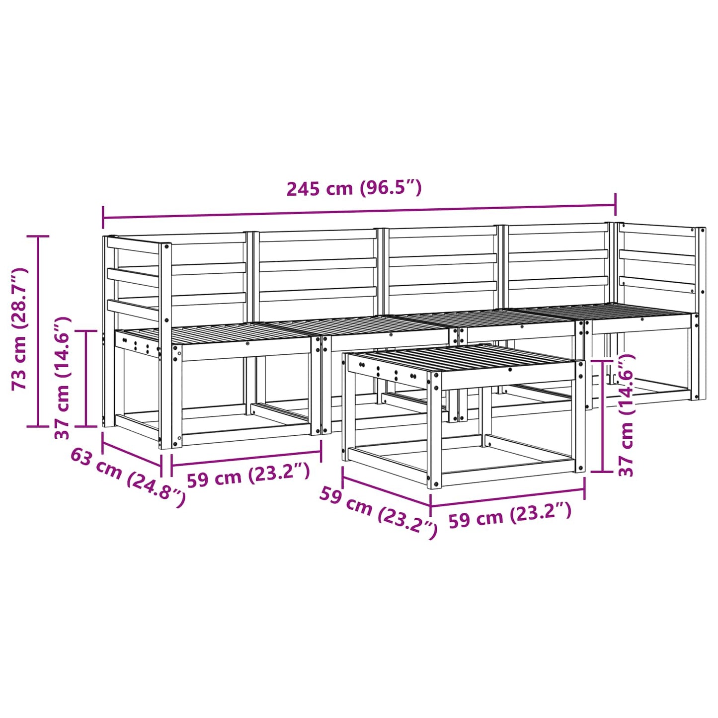 Outdoor Sofa Set 5 pcs White Solid Acacia Wood