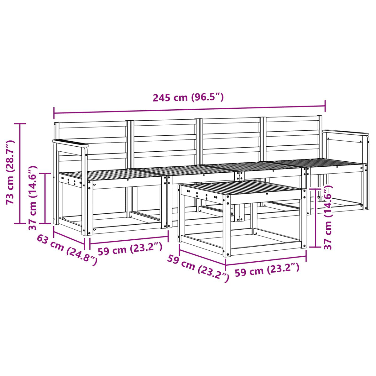 Outdoor Sofa Set 5 pcs White Solid Acacia Wood