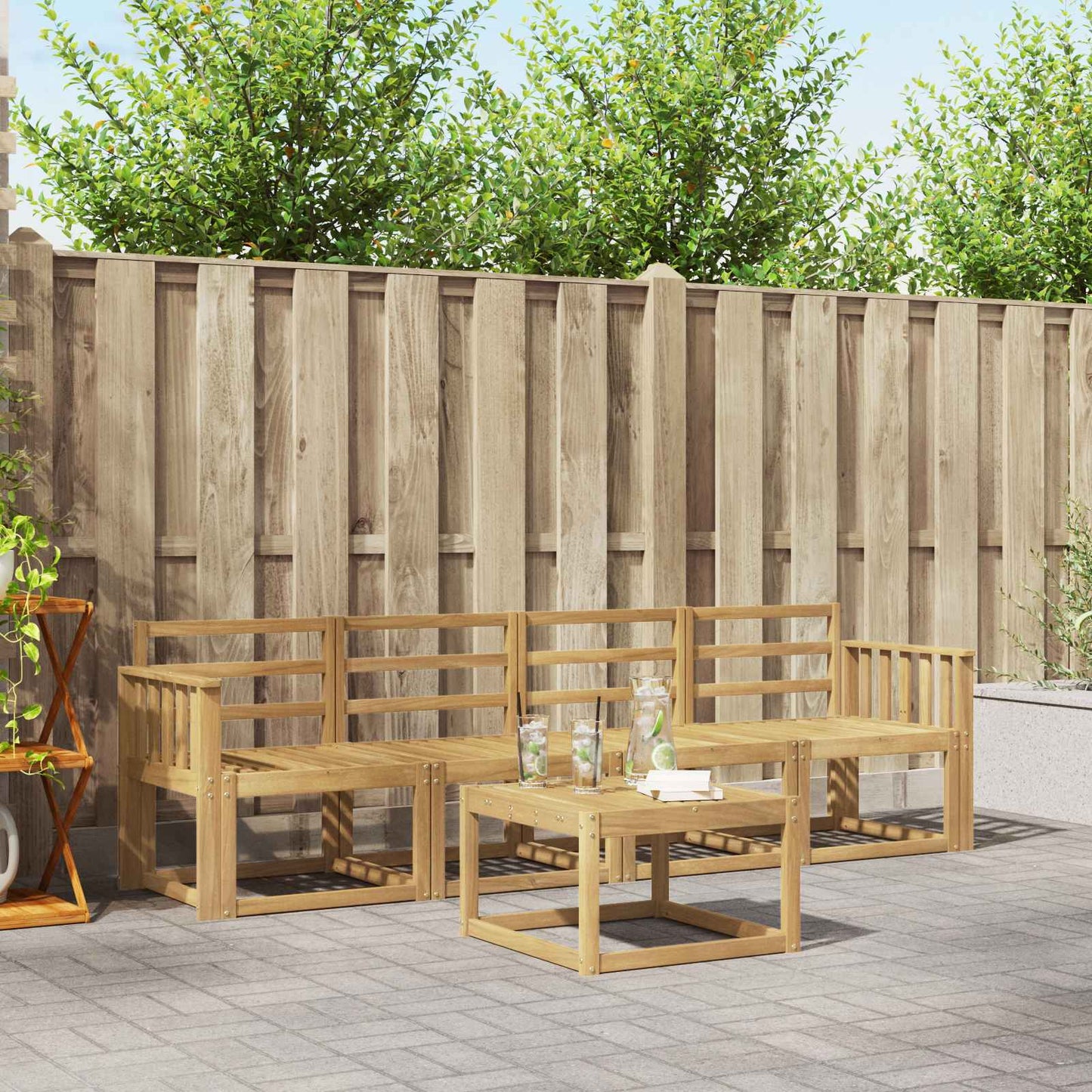 Outdoor Sofa Set 5 pcs White 59 x 59 x 37 cm Solid Acacia Wood
