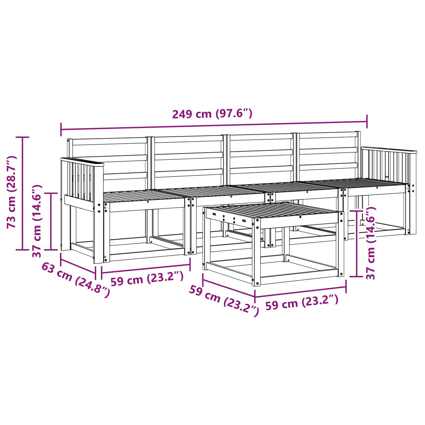 Outdoor Sofa Set 5 pcs White Solid Acacia Wood