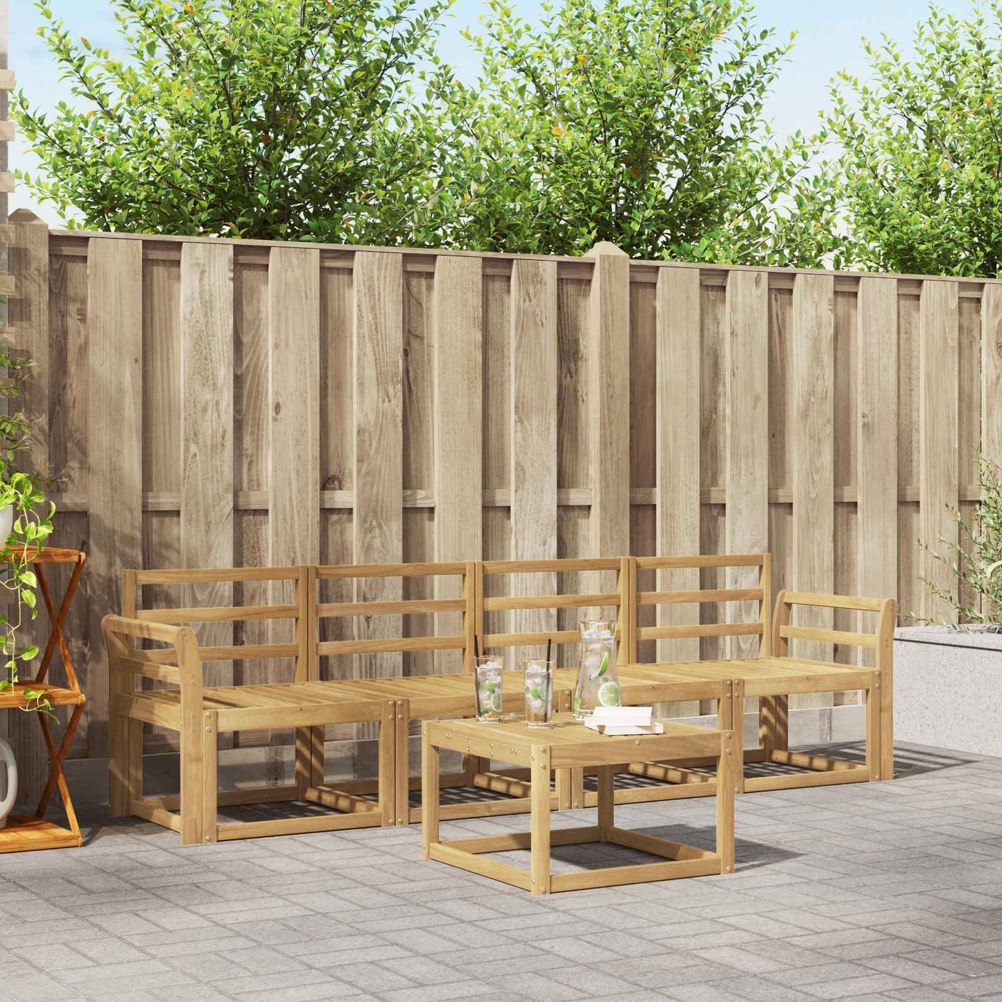 Outdoor Sofa Set 5 pcs White Solid Acacia Wood