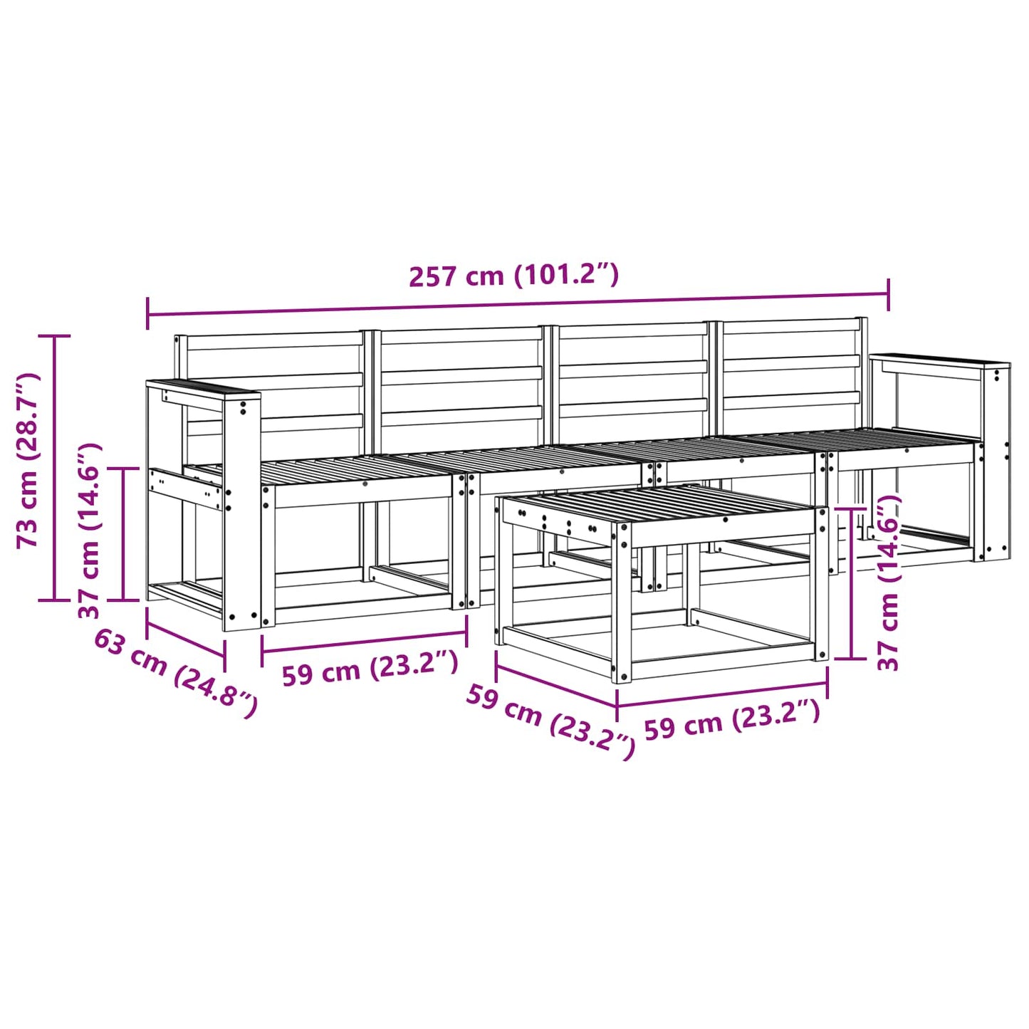 Outdoor Sofa Set 5 pcs White Solid Acacia Wood