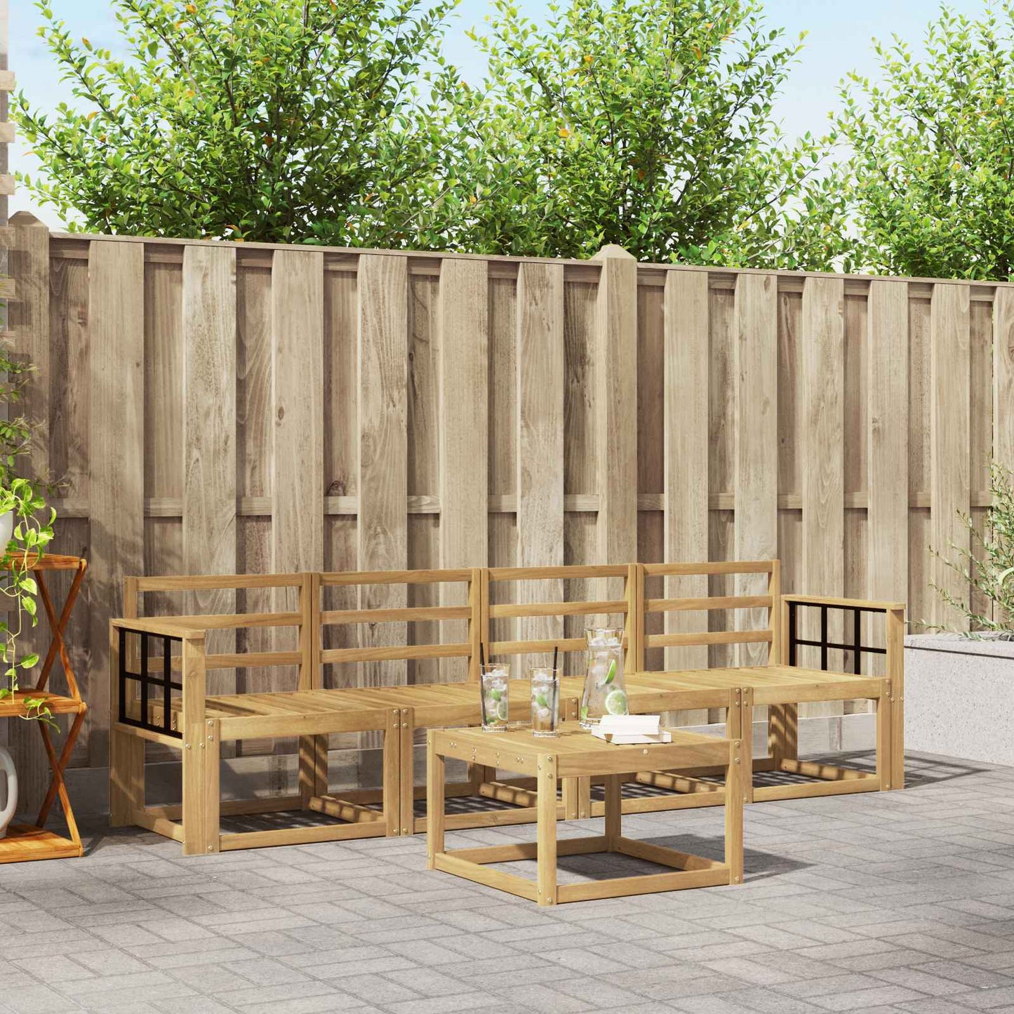 Outdoor Sofa Set 5 pcs White Solid Acacia Wood