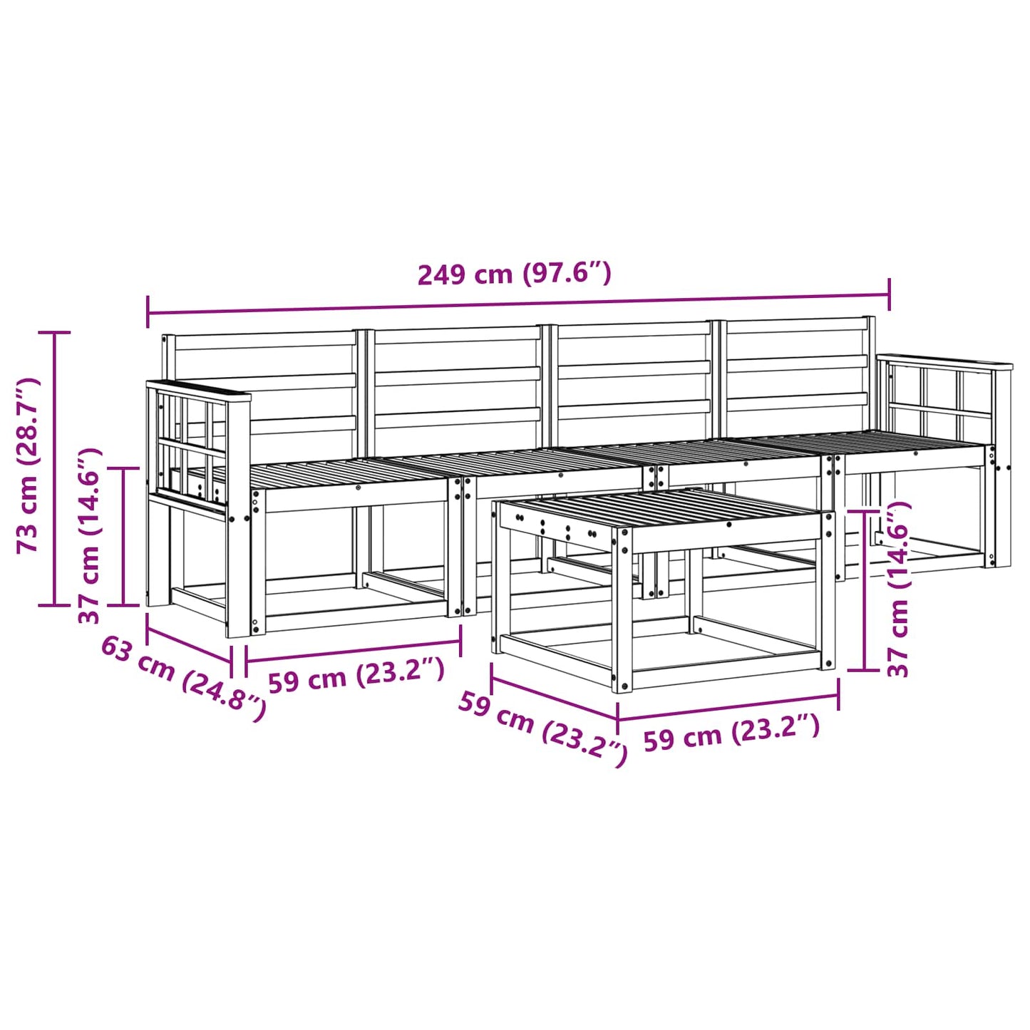 Outdoor Sofa Set 5 pcs White 59 x 59 x 37 cm Solid Acacia Wood