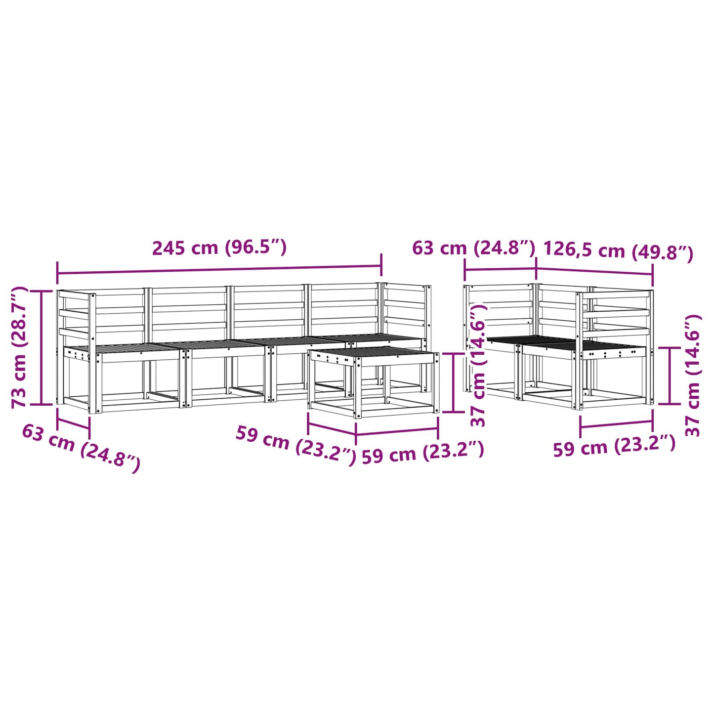 Outdoor Sofa Set 7 pcs White 59 x 59 x 37 cm Solid Acacia Wood