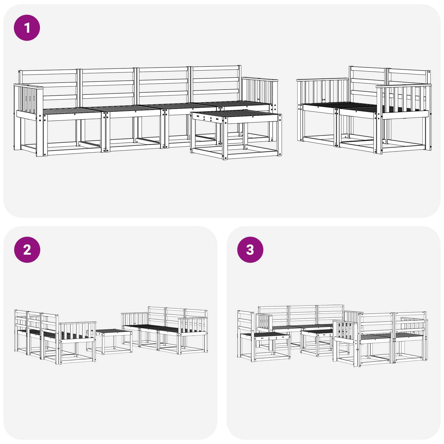 Outdoor Sofa Set 7 pcs White 59 x 59 x 37 cm Solid Acacia Wood