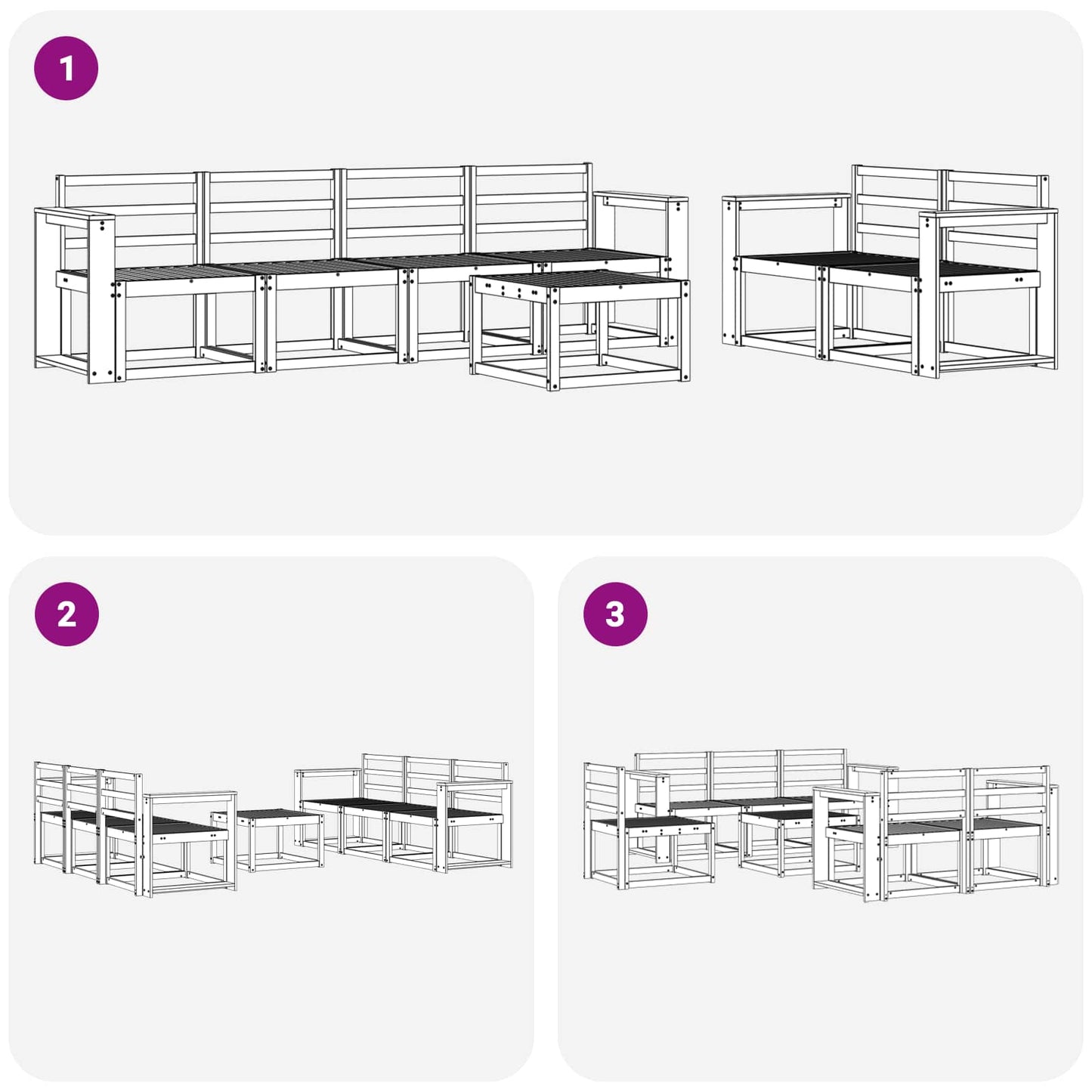 Outdoor Sofa Set 7 pcs White 59 x 59 x 37 cm Solid Acacia Wood