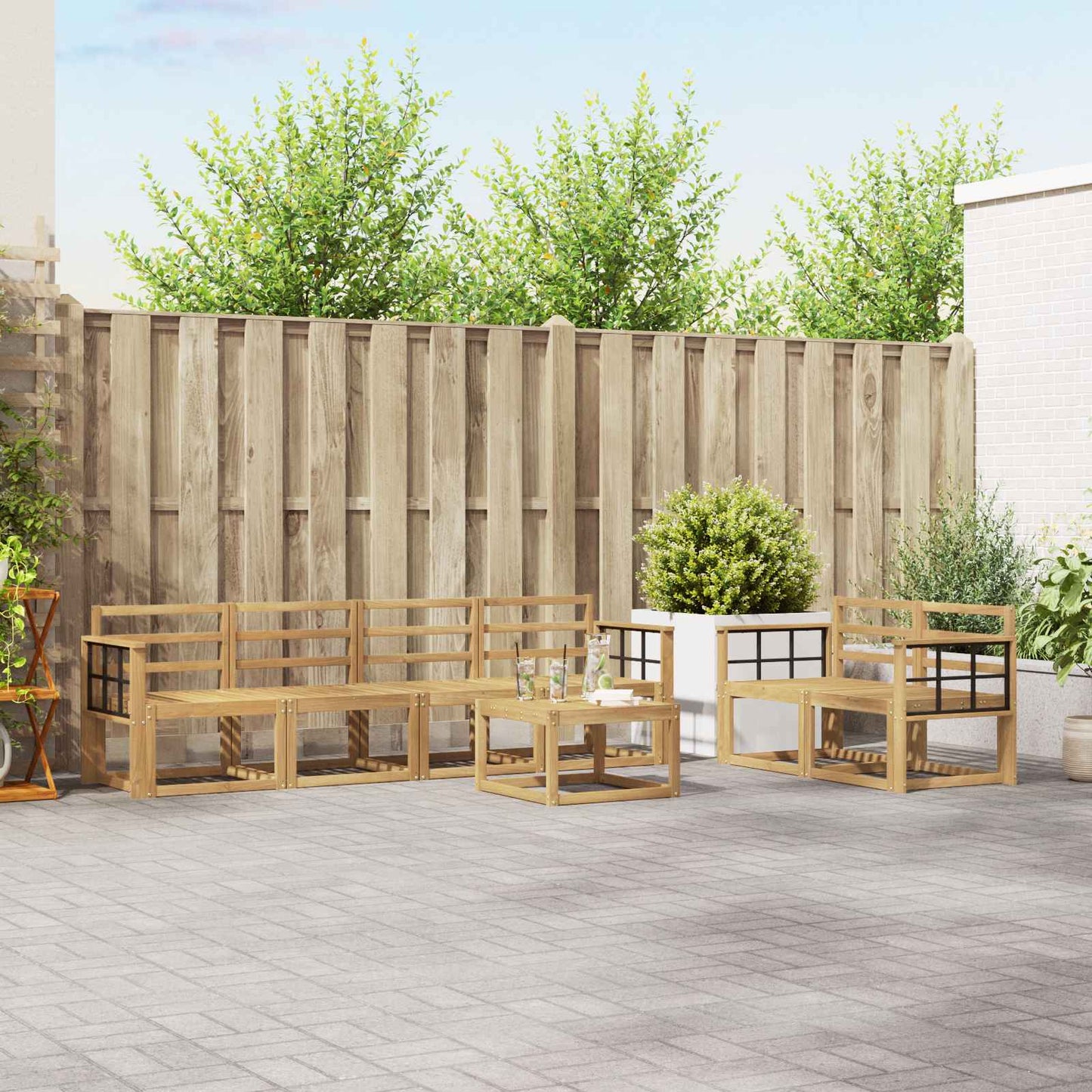 Outdoor Sofa Set 7 pcs White 59 x 59 x 37 cm Solid Acacia Wood