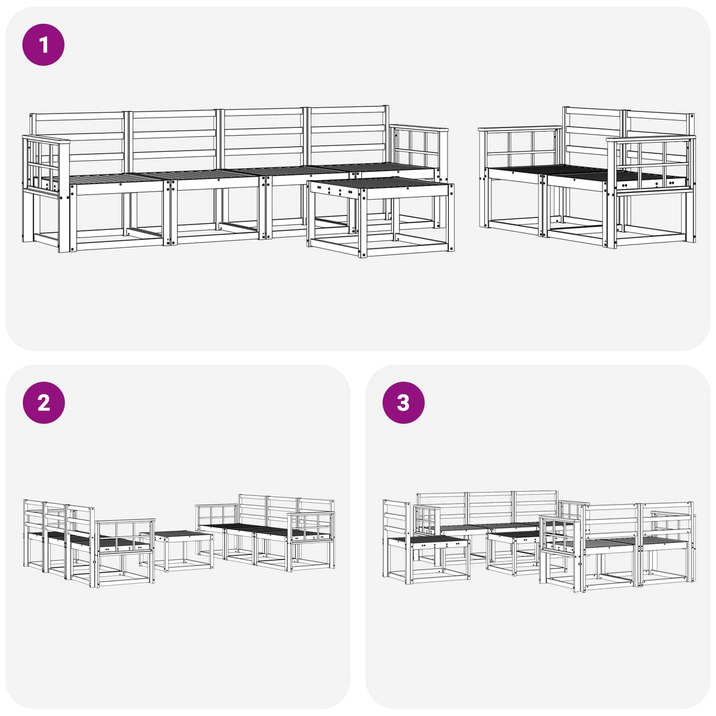 Outdoor Sofa Set 7 pcs White 59 x 59 x 37 cm Solid Acacia Wood