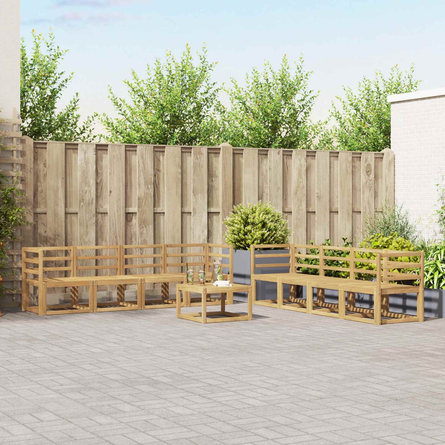 Outdoor Sofa Set 9 pcs White 59 x 59 x 37 cm Solid Acacia Wood