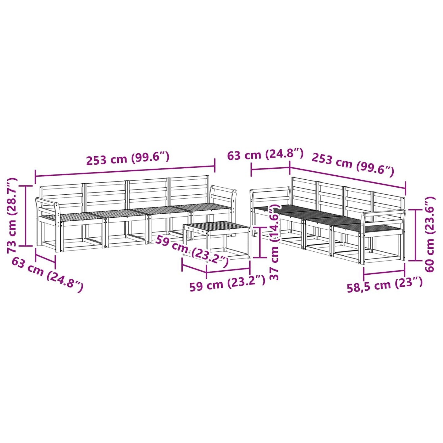 Outdoor Sofa Set 9 pcs White 59 x 59 x 37 cm Solid Acacia Wood