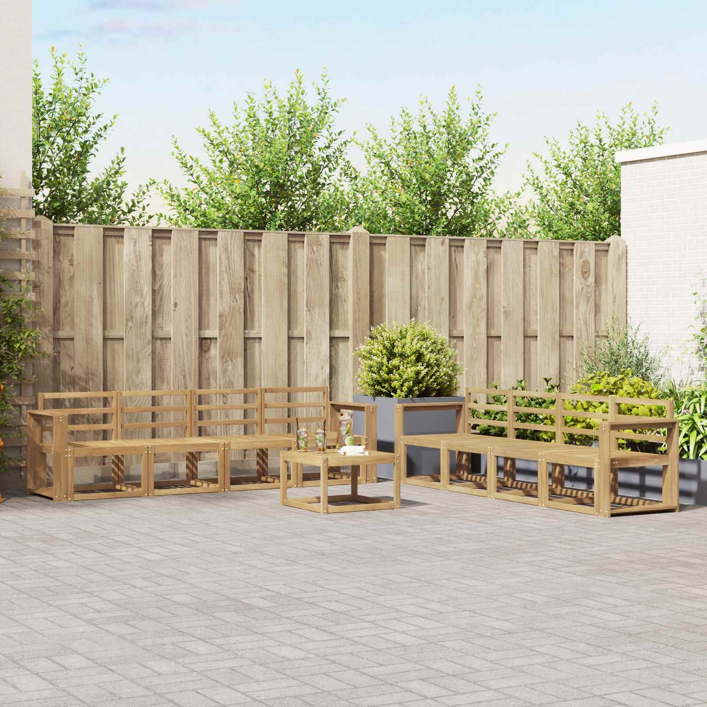 Outdoor Sofa Set 9 pcs White 59 x 59 x 37 cm Solid Acacia Wood