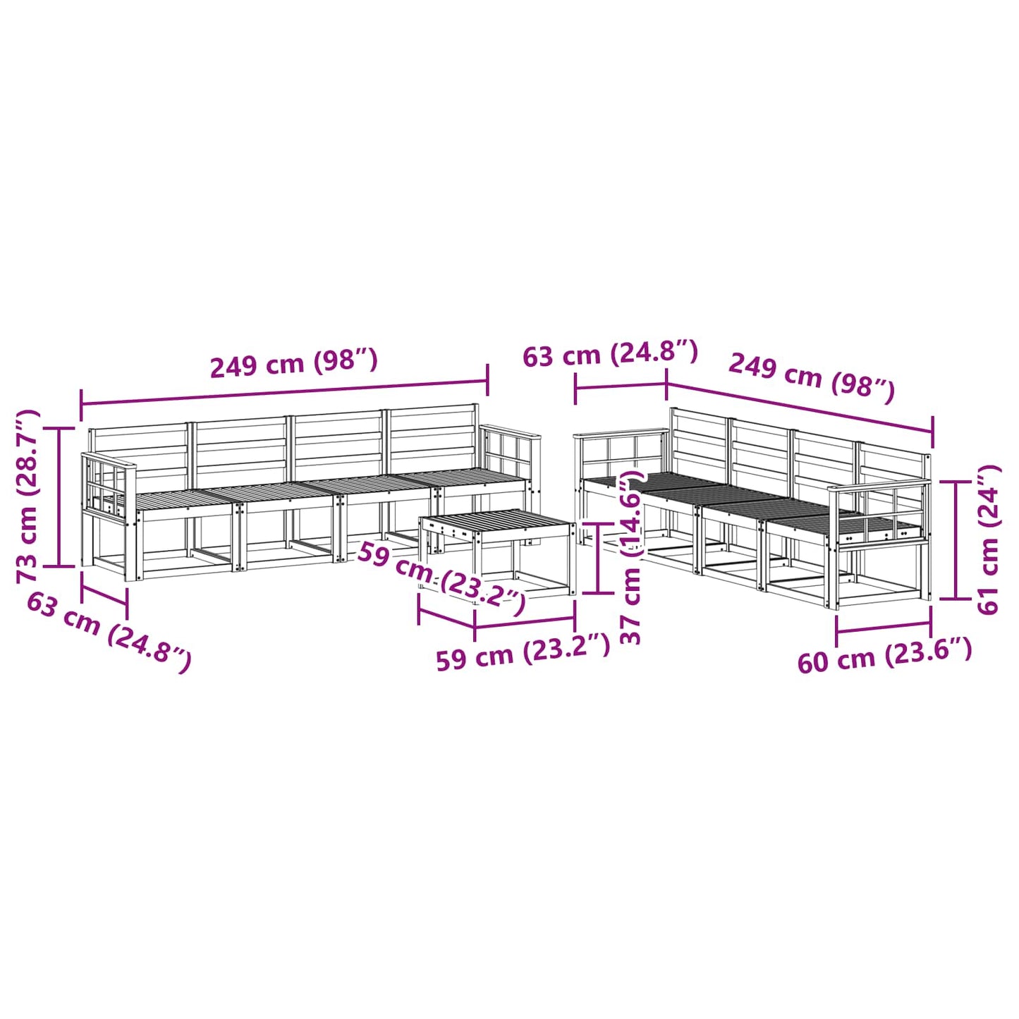 Outdoor Sofa Set 9 pcs White 59 x 59 x 37 cm Solid Acacia Wood