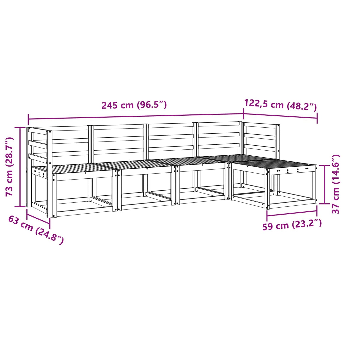 Outdoor Sofa Set 5 pcs White 245 x 122.5 x 73 cm