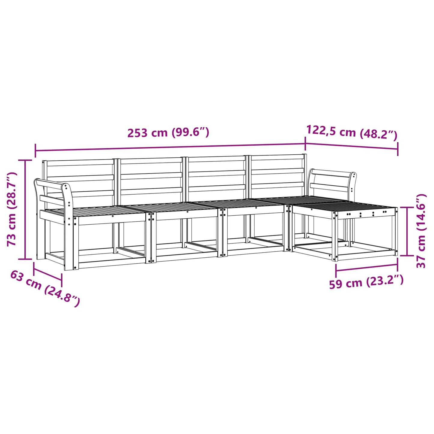 Outdoor Sofa Set 5 pcs White 253 x 122.5 x 73 cm