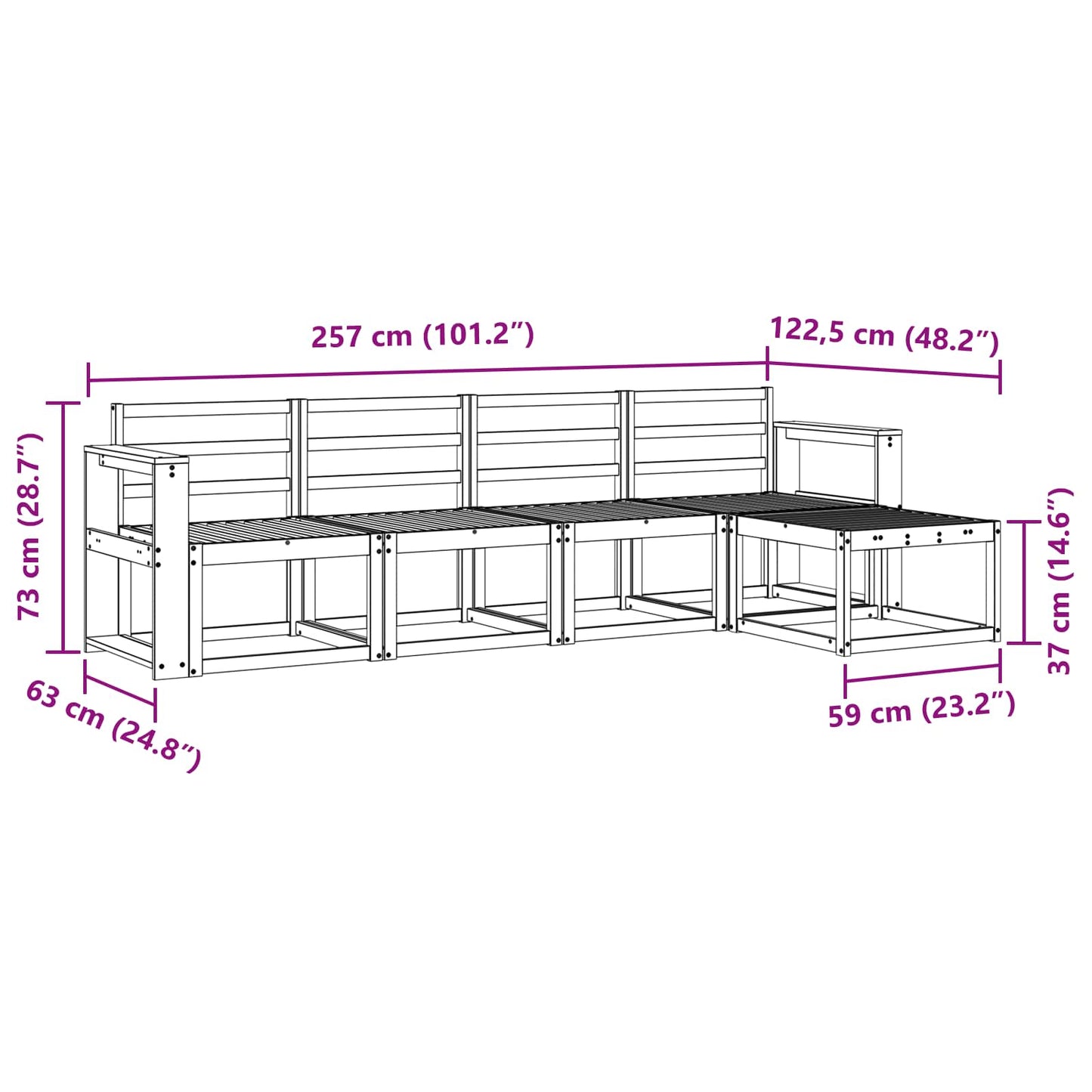 Outdoor Sofa Set 5 pcs White 257 x 122.5 x 73 cm