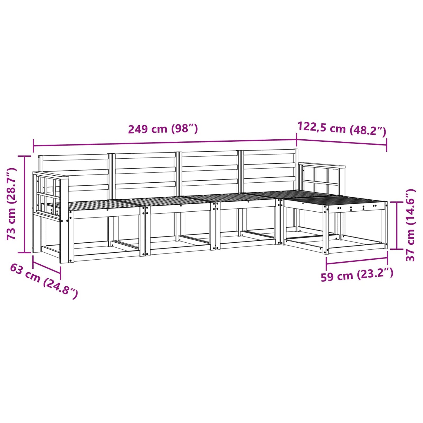 Outdoor Sofa Set 5 pcs White 249 x 122.5 x 73 cm