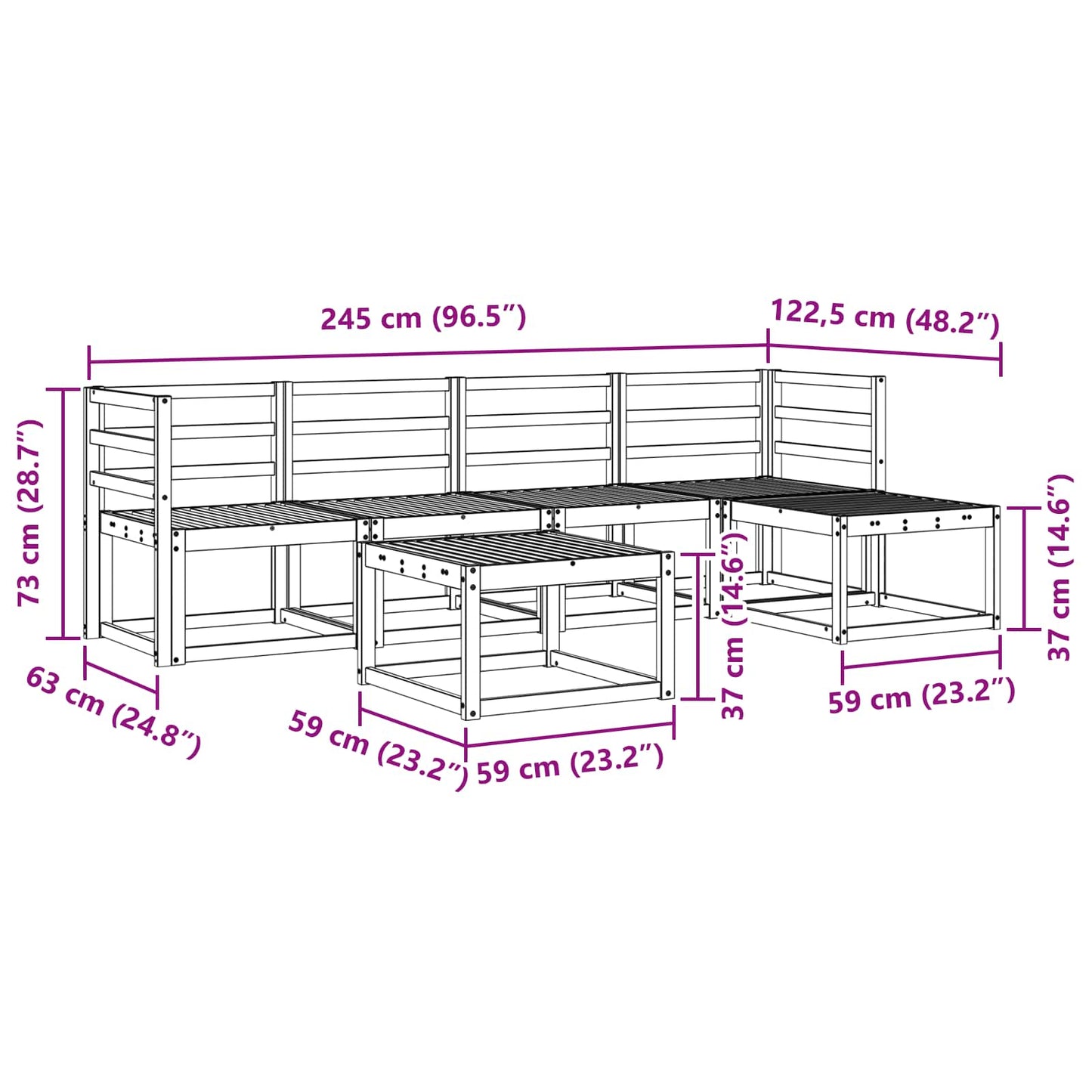 Outdoor Sofa Set 6 pcs White 59 x 59 x 37 cm Solid Acacia Wood