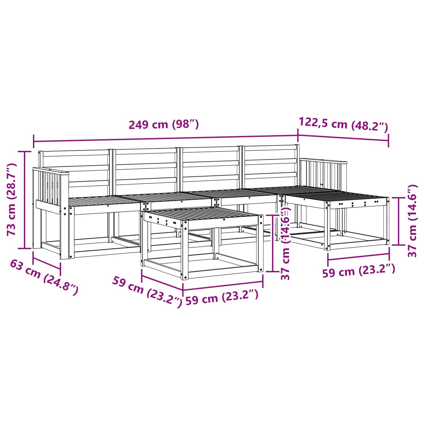 Outdoor Sofa Set 6 pcs White 59 x 59 x 37 cm Solid Acacia Wood