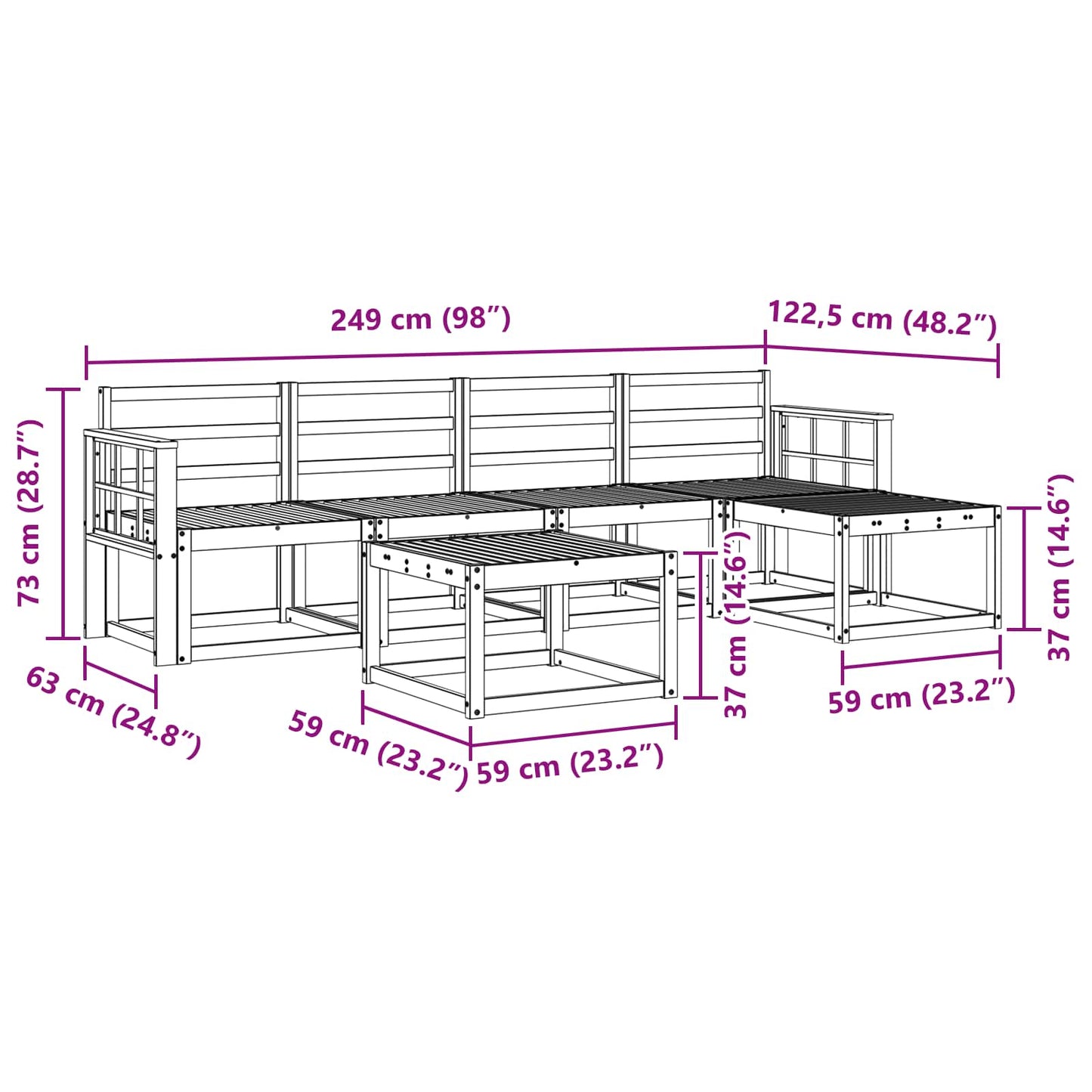 Outdoor Sofa Set 6 pcs White 59 x 59 x 37 cm Solid Acacia Wood