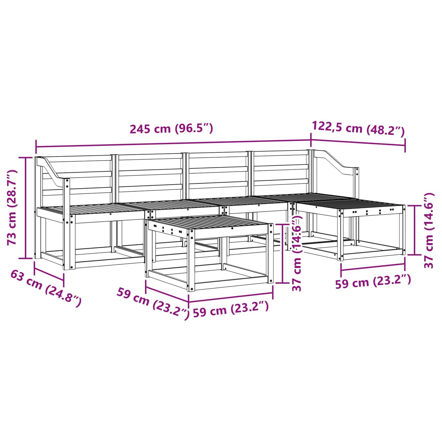 Outdoor Sofa Set 6 pcs White 59 x 59 x 37 cm Solid Acacia Wood