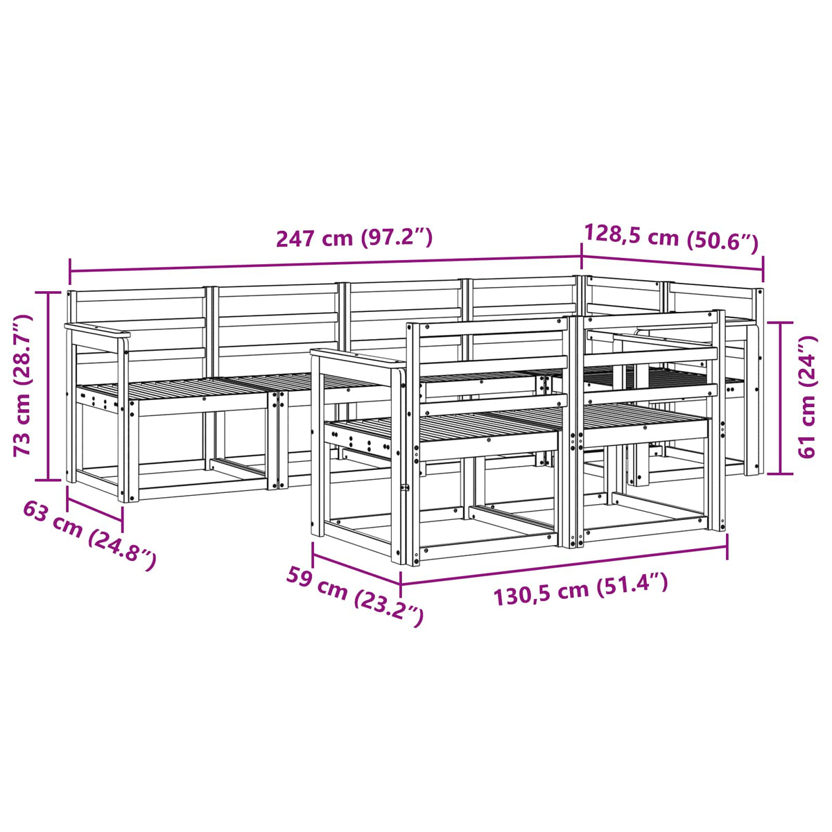 Outdoor Sofa Set 7 pcs 7-Seaters White Solid Acacia Wood