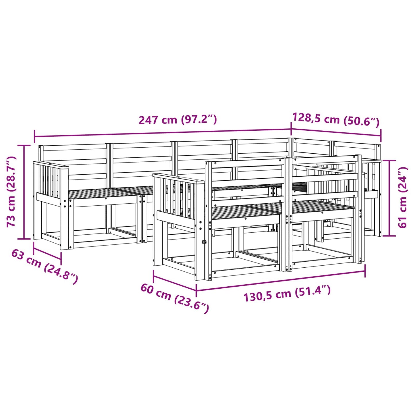 Outdoor Sofa Set 7 pcs White Solid Acacia Wood