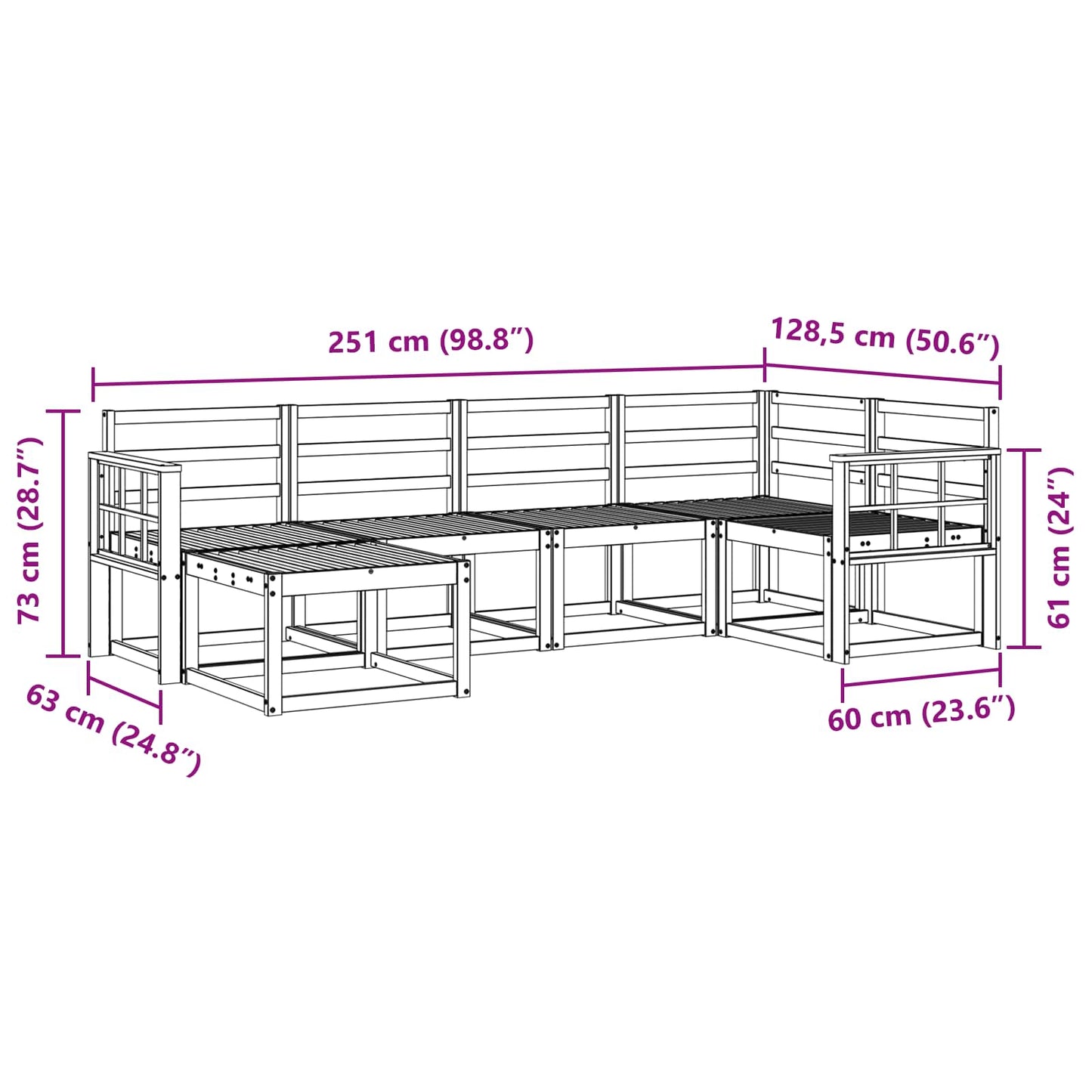 Outdoor Sofa Set 6 pcs White Solid Acacia Wood