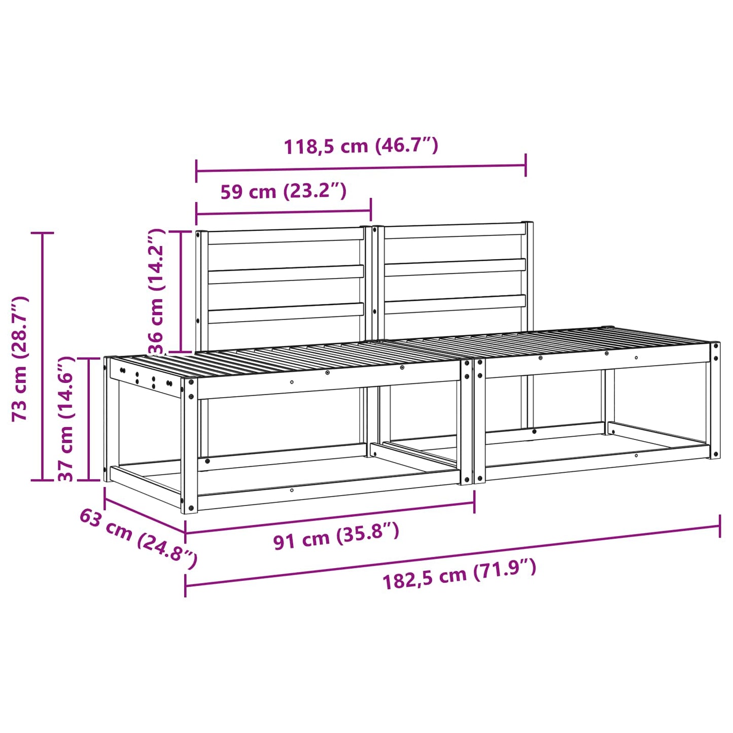 Outdoor Sofa Set 2 pcs White 182.5 x 63 x 73 cm