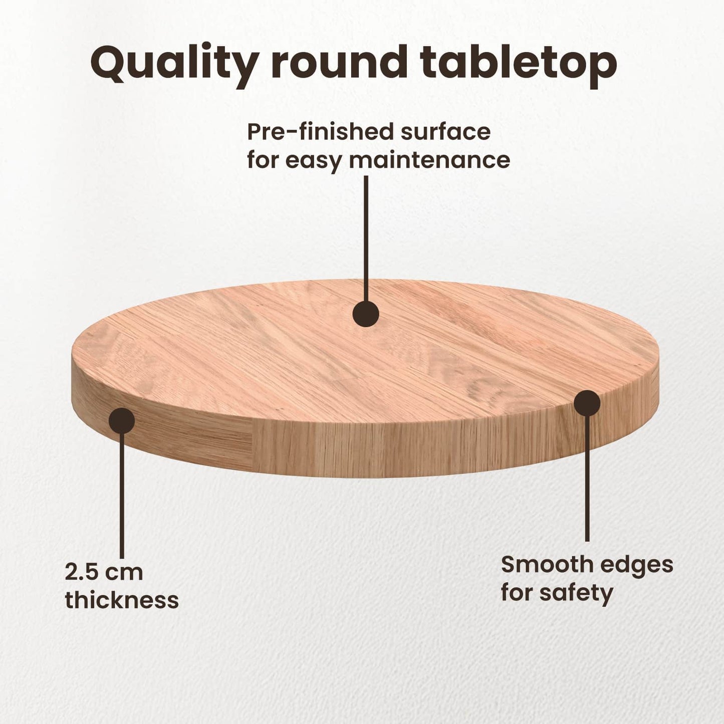 Table Top Light Brown Ø 30 x 2.5 cm Solid Oak Wood