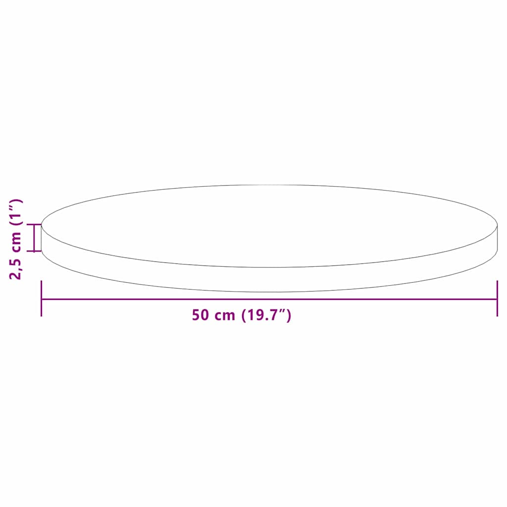 Table Top Light Brown Ø 50 x 2.5 cm Solid Oak Wood
