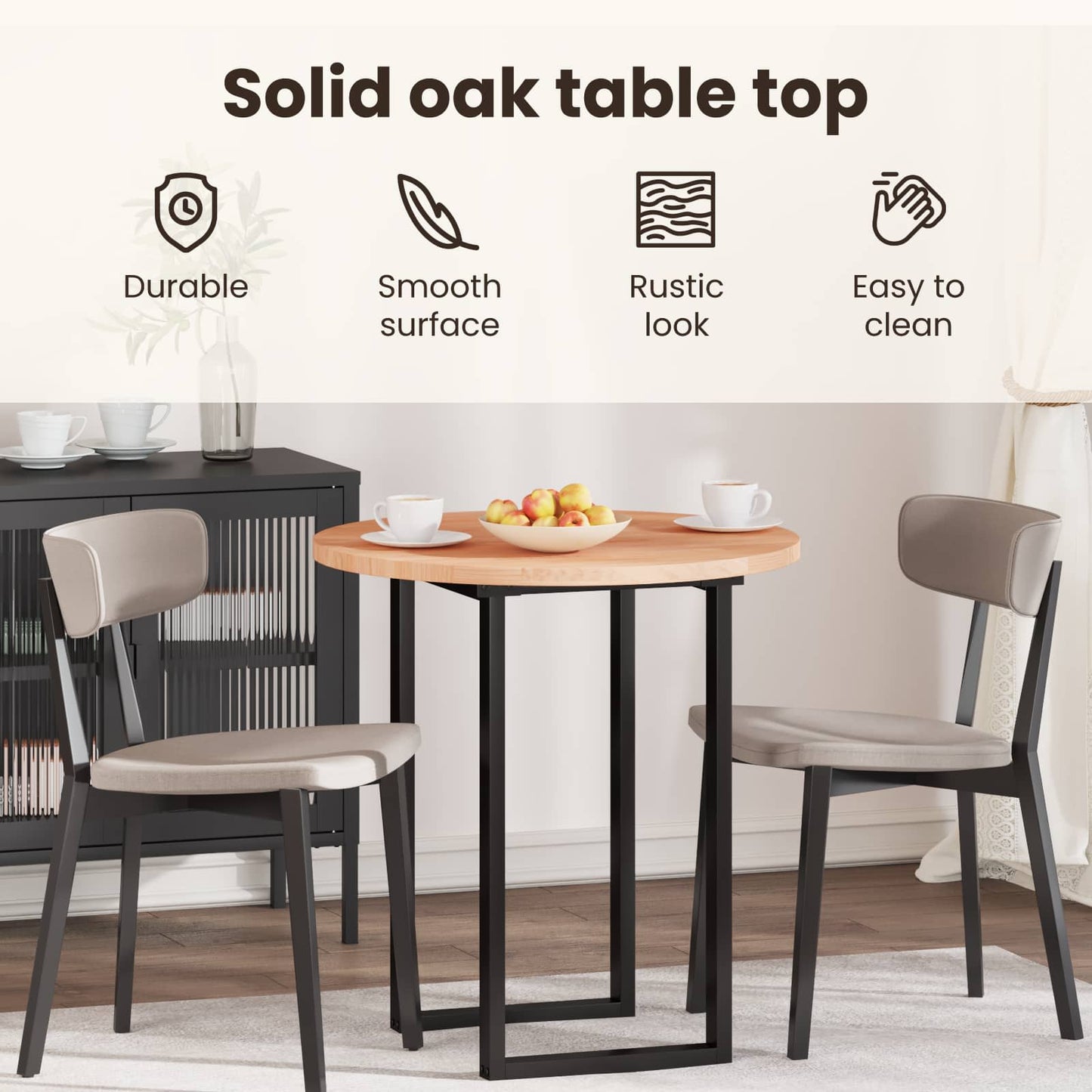 Table Top Light Brown Ø 70 x 2.5 cm Solid Oak Wood