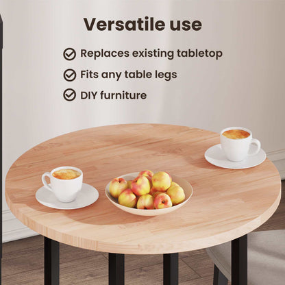 Table Top Light Brown Ø 70 x 2.5 cm Solid Oak Wood