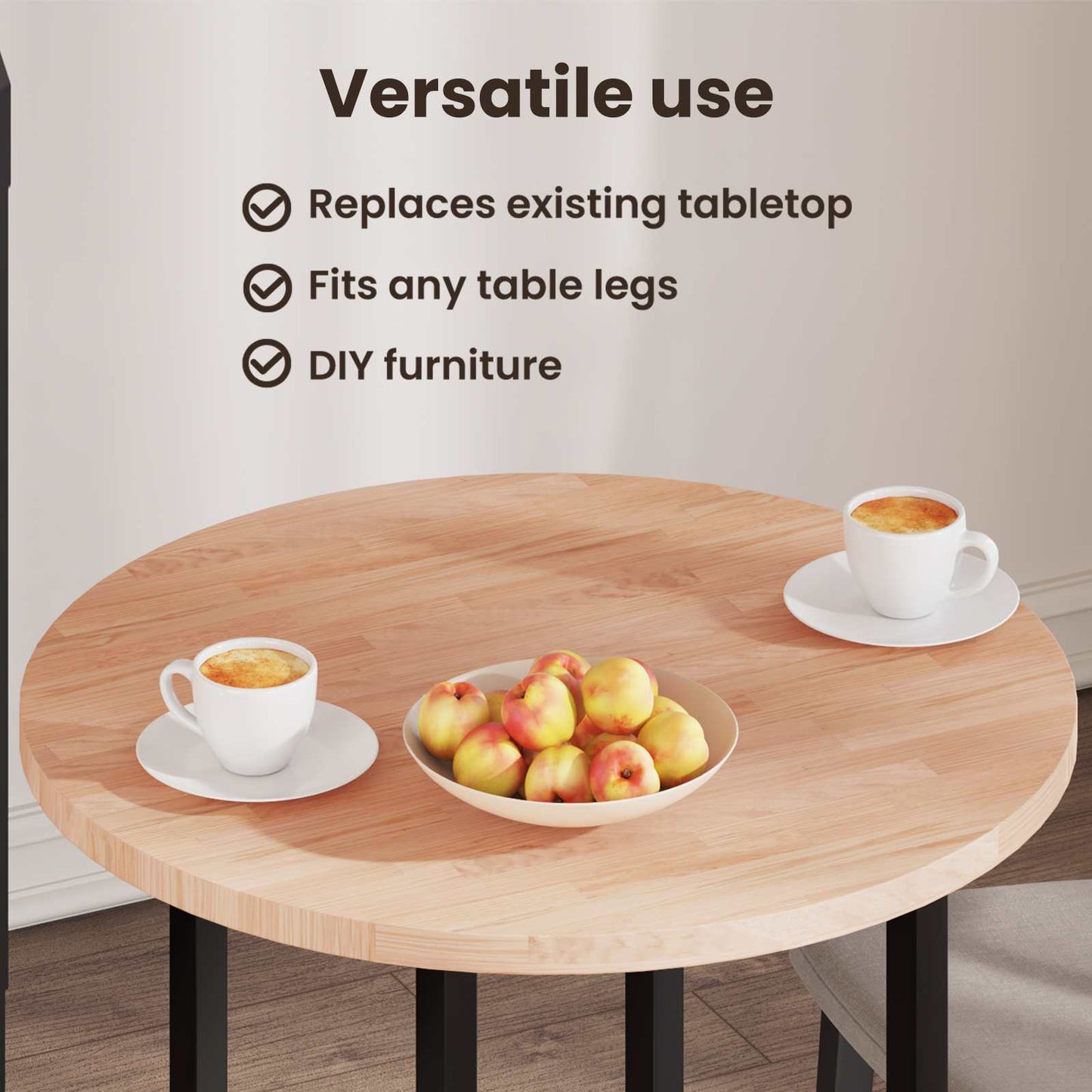 Table Top Light Brown Ø 90 x 2.5 cm Solid Oak Wood