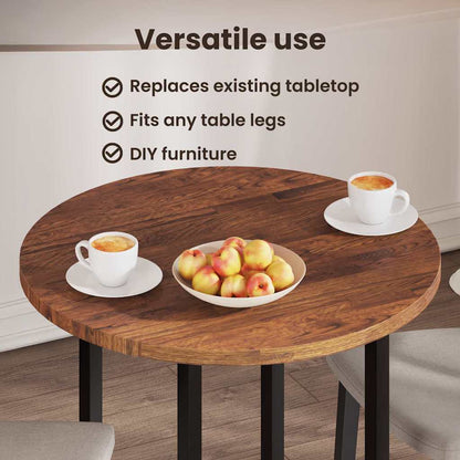 Table Top Dark Brown Ø 90 x 2.5 cm Solid Oak Wood
