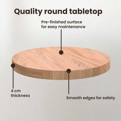 Table Top Light Brown Ø 50 x 4 cm Solid Oak Wood