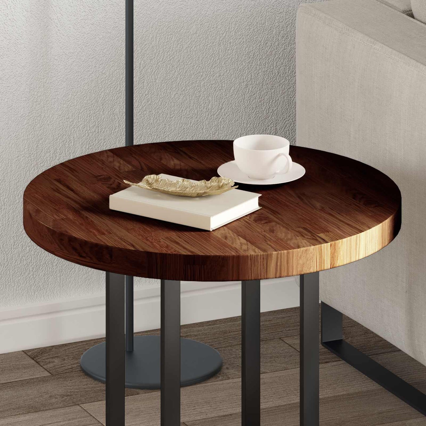 Table Top Light Brown Ø 60 x 4 cm Solid Oak Wood