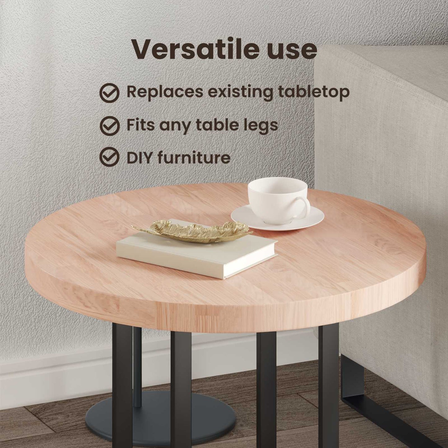 Table Top Light Brown Ø 60 x 4 cm Solid Oak Wood
