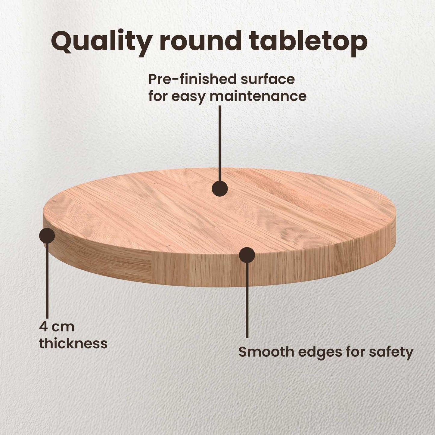 Table Top Light Brown Ø 70 x 4 cm Solid Oak Wood