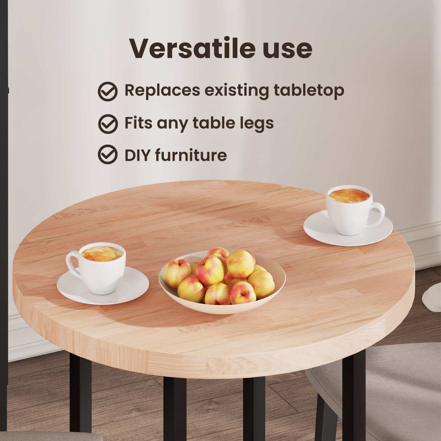 Table Top Light Brown Ø 70 x 4 cm Solid Oak Wood