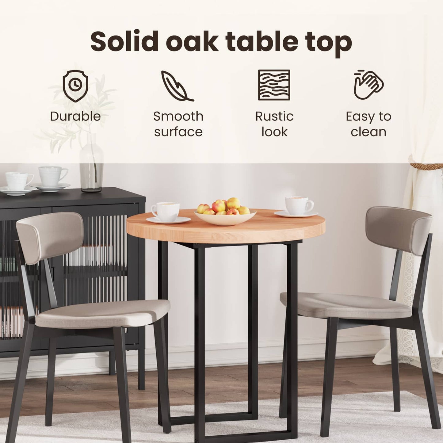 Table Top Light Brown Ø 90 x 4 cm Solid Oak Wood